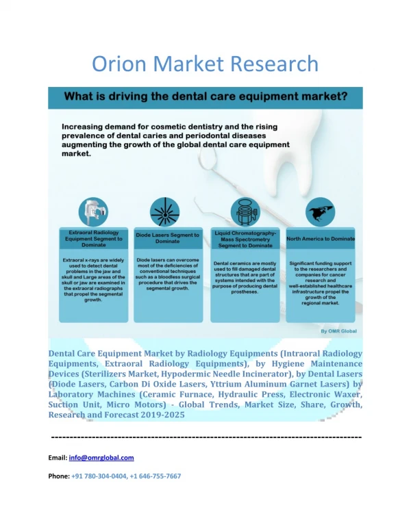 Dental Care Equipment Market: Global Market Size, Industry Growth, Future Prospects, Opportunities and Forecast 2019-202