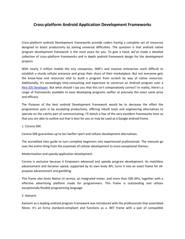 Cross-platform Android Application Development Frameworks