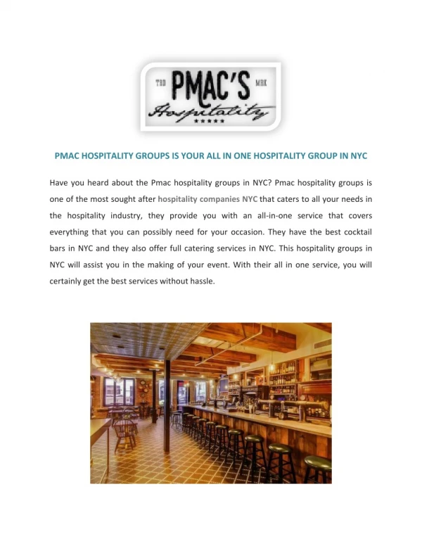Hospitality Companies NYC | Cocktail Bars | PMac's Hospitality Group