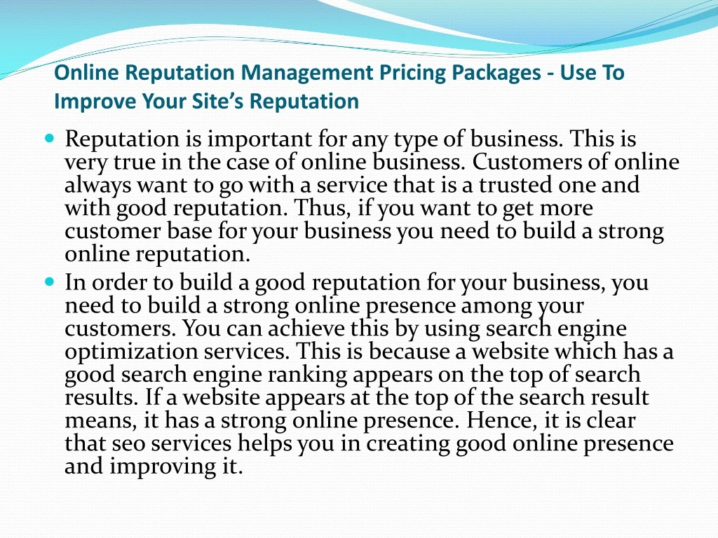 online reputation management pricing packages use to improve your site s reputation