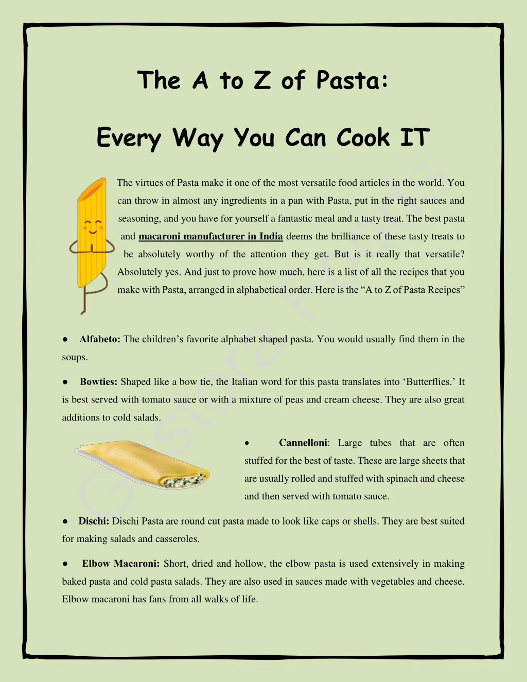 the a to z of pasta