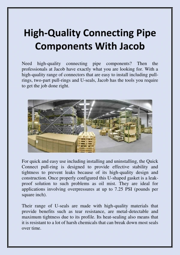 High-Quality Connecting Pipe Components With Jacob