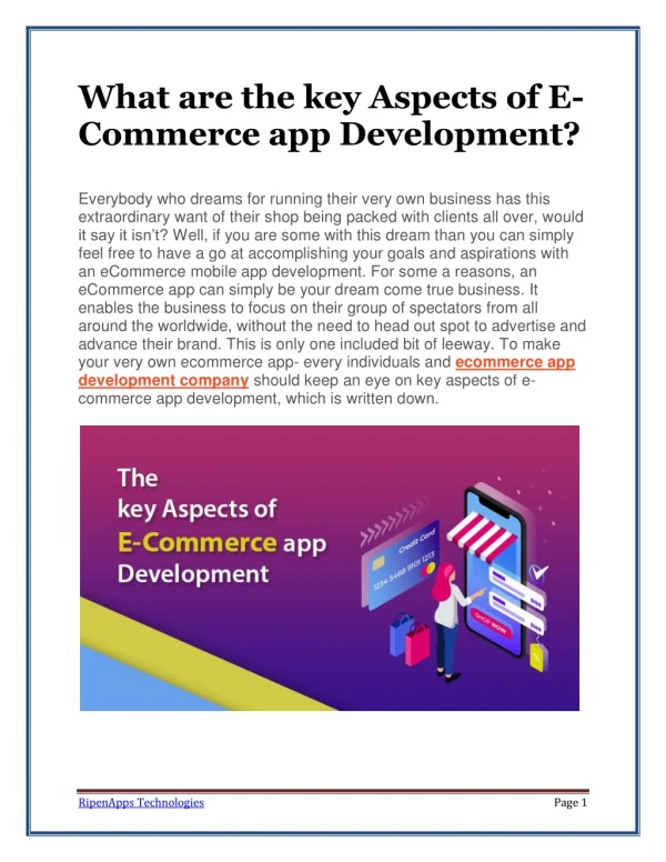 What are the key Aspects of E-Commerce app Development?