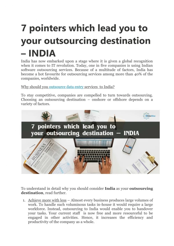 7 pointers which lead you to your outsourcing destination – INDIA