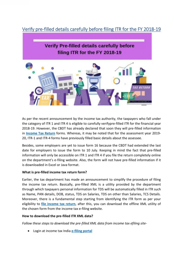 Verify pre-filled details carefully before filing ITR for the FY 2018-19