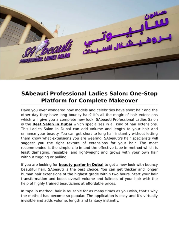 SAbeauti Professional Ladies Salon: One-Stop Platform for Complete Makeover
