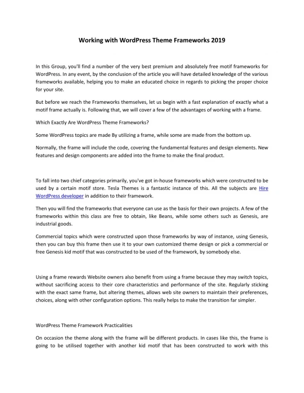 Working with WordPress Theme Frameworks 2019