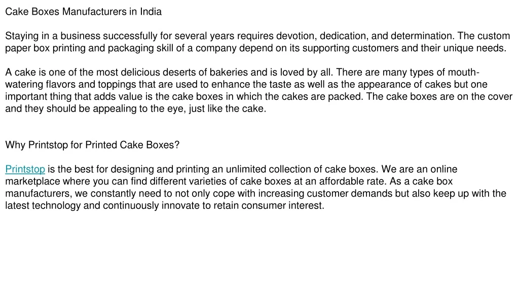 cake boxes manufacturers in india staying