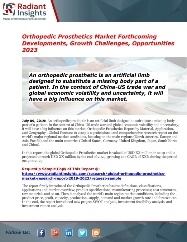 Global Orthopedic Prosthetics Market Report: Detailed analysis of top players 2023