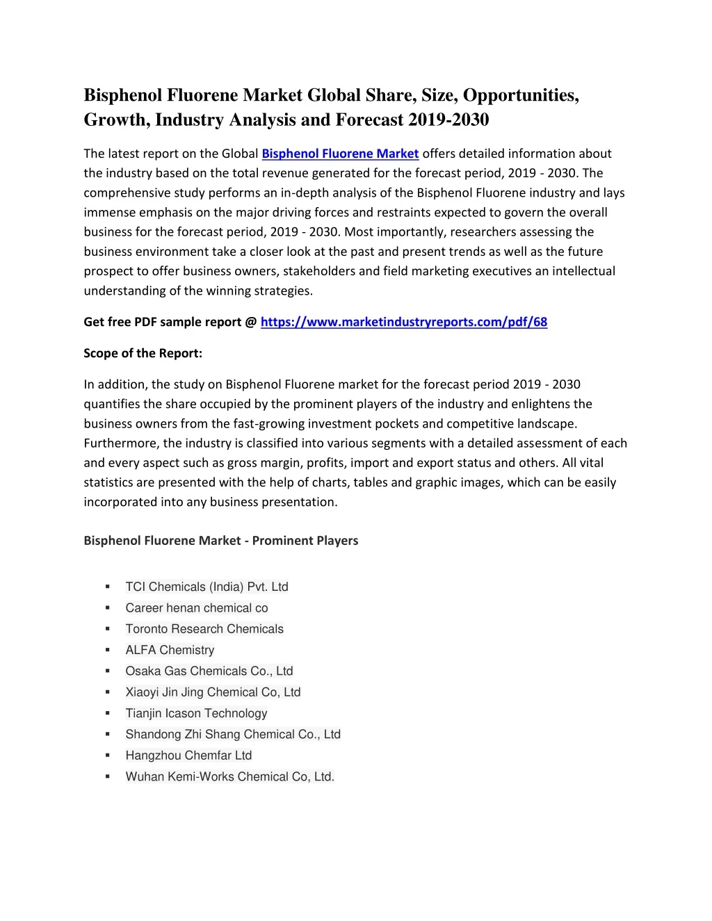 bisphenol fluorene market global share size