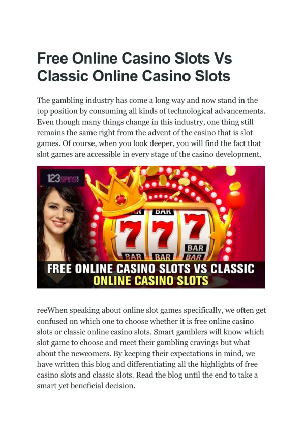 Free Online Casino Slots Vs Classic Online Casino Slots