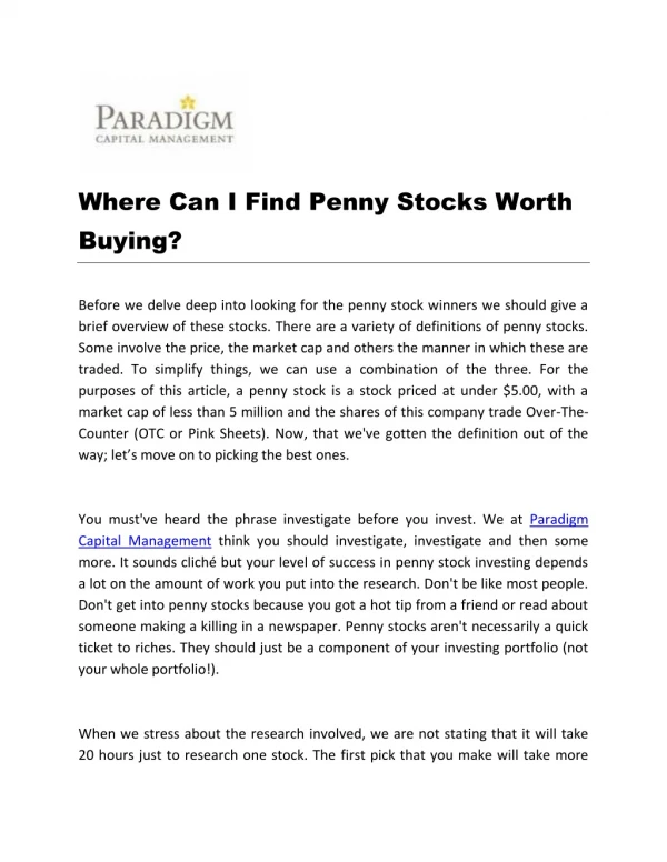 Where Can I Find Penny Stocks Worth Buying?