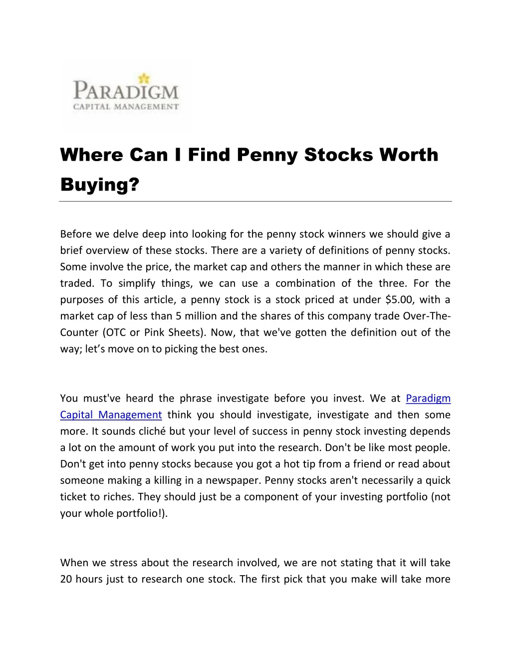 where can i find penny stocks worth buying