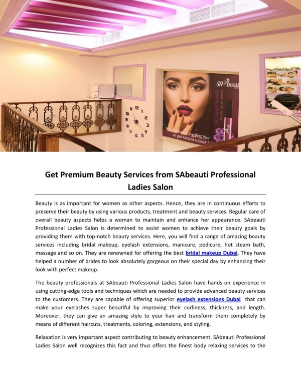 Get Premium Beauty Services from SAbeauti Professional Ladies Salon