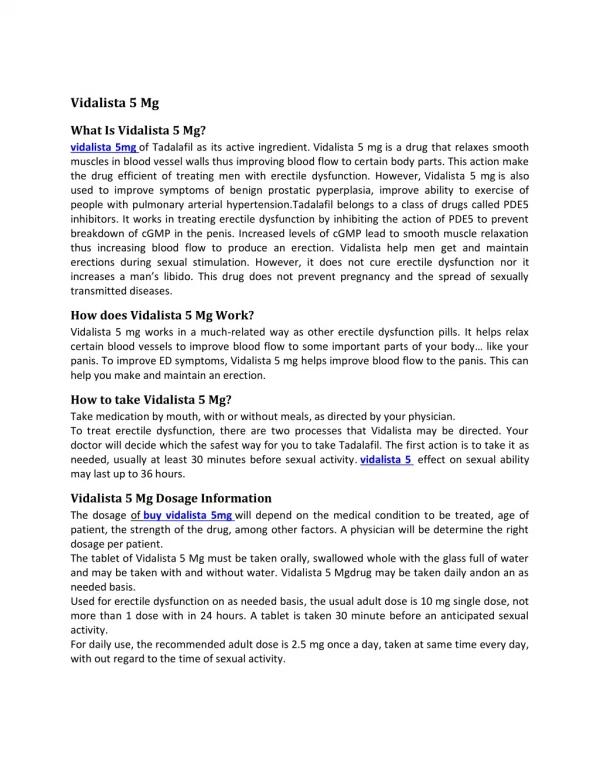 Buy Vidalista 5mg Online Reviews, Price, Dosage - Strapcart