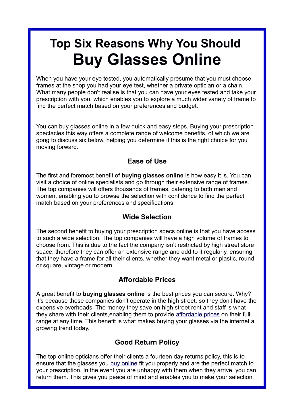 top six reasons why you should buy glasses online