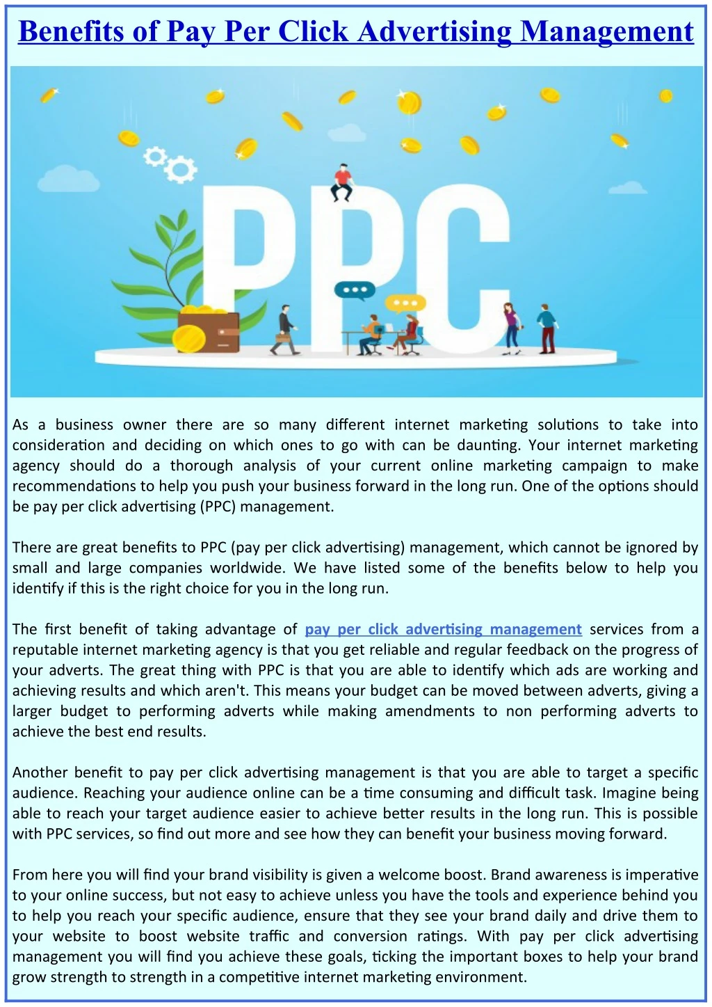 benefits of pay per click advertising management