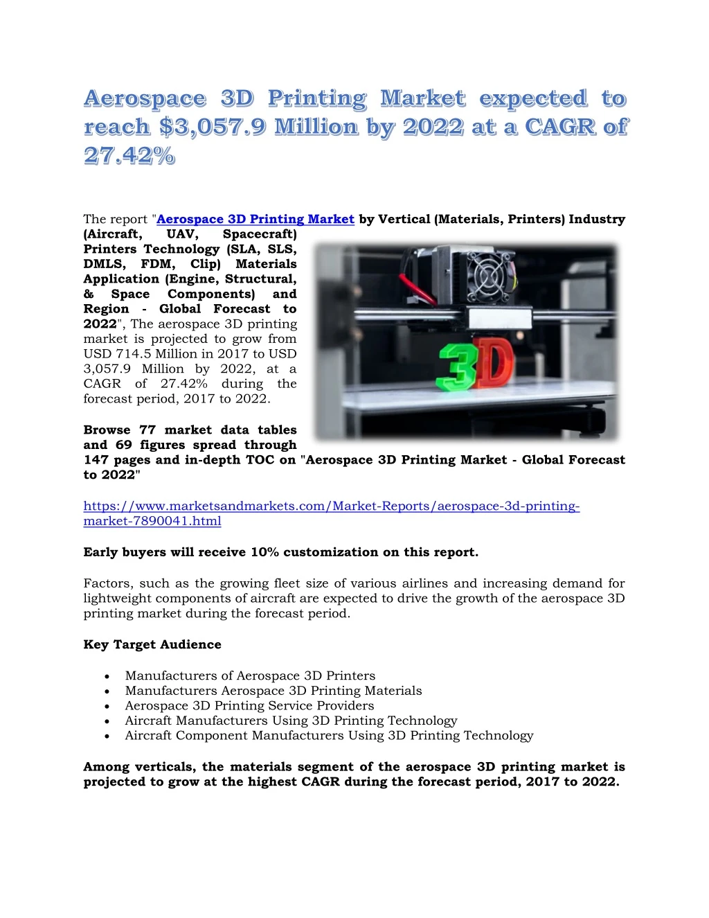 the report aerospace 3d printing market