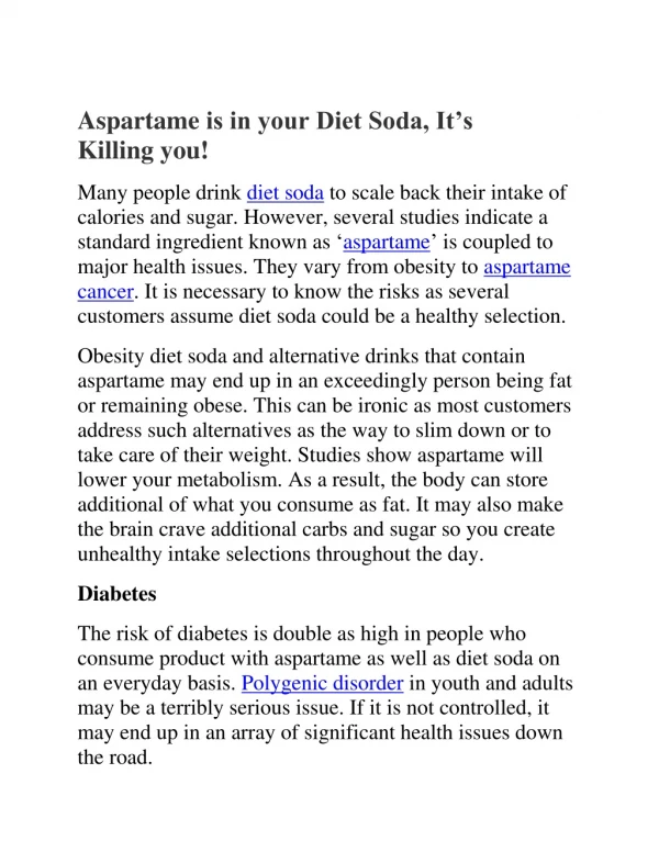Aspartame is in your Diet Soda, It’s Killing you!