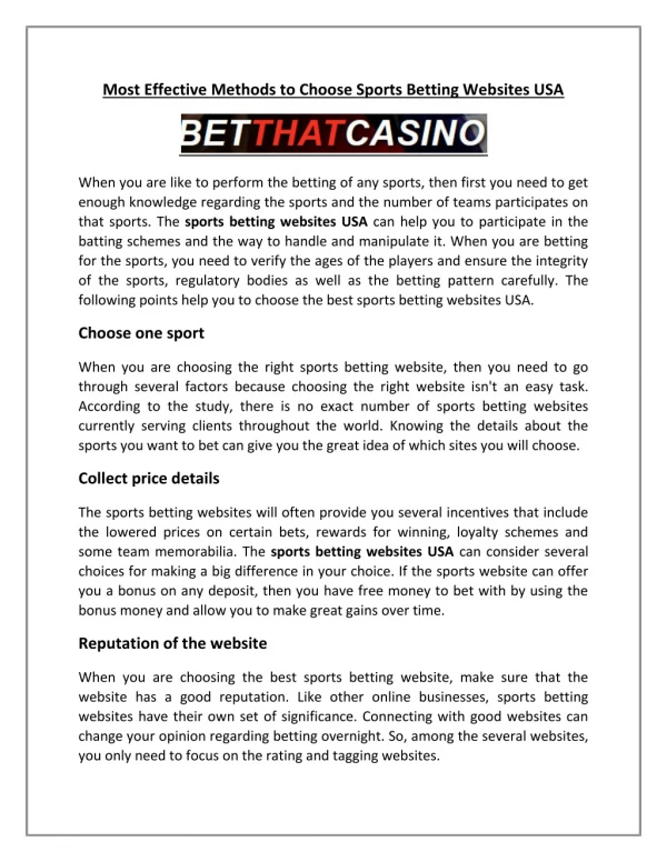 Most effective methods to choose sports betting websites usa