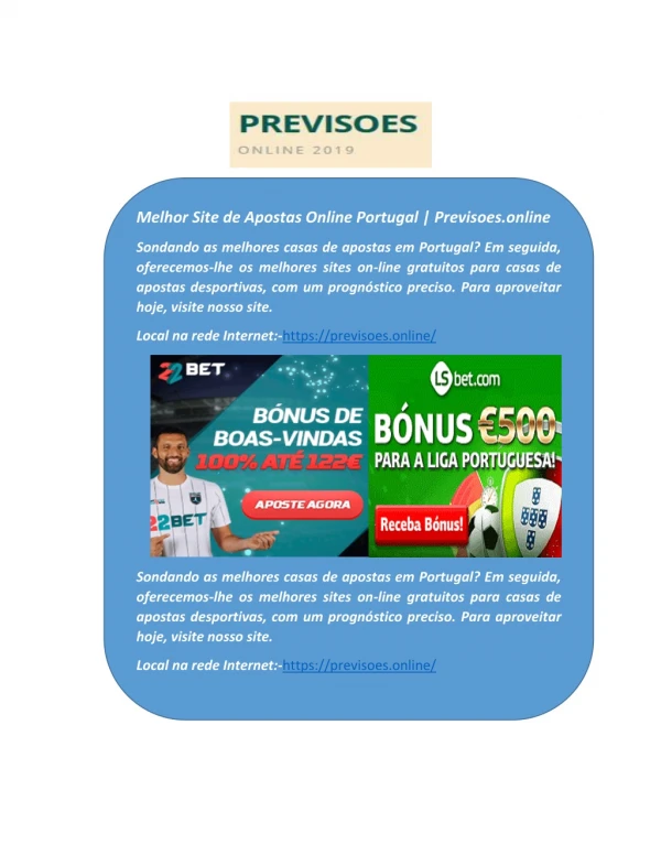 Melhor Site de Apostas Online Portugal | Previsoes.online