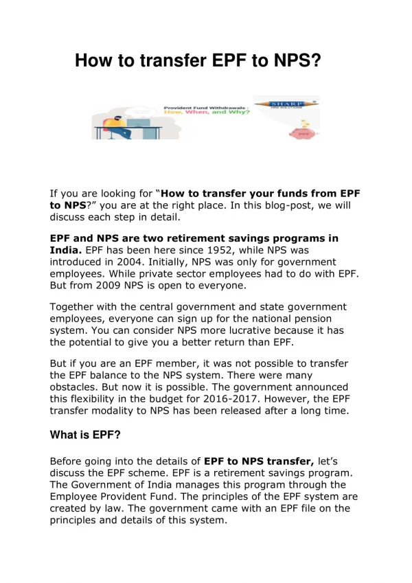 How to transfer EPF to NPS?