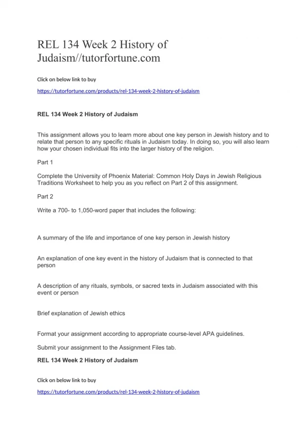 REL 134 Week 2 History of Judaism//tutorfortune.com