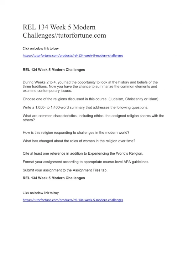 REL 134 Week 5 Modern Challenges//tutorfortune.com