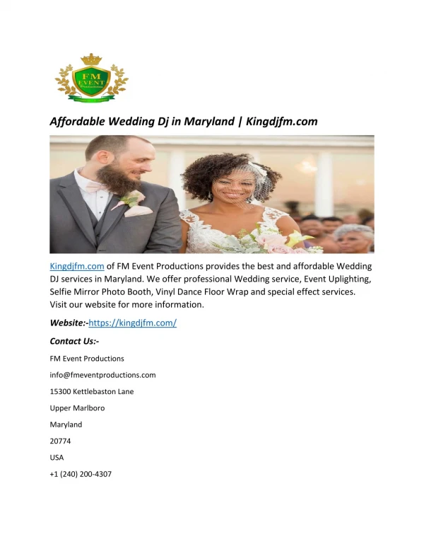 Affordable Wedding Dj in Maryland | Kingdjfm.com