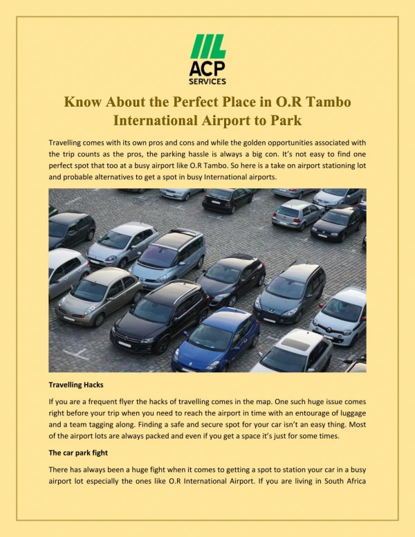 Parking Made Easy With New Long Term Parking At OR Tambo Airport