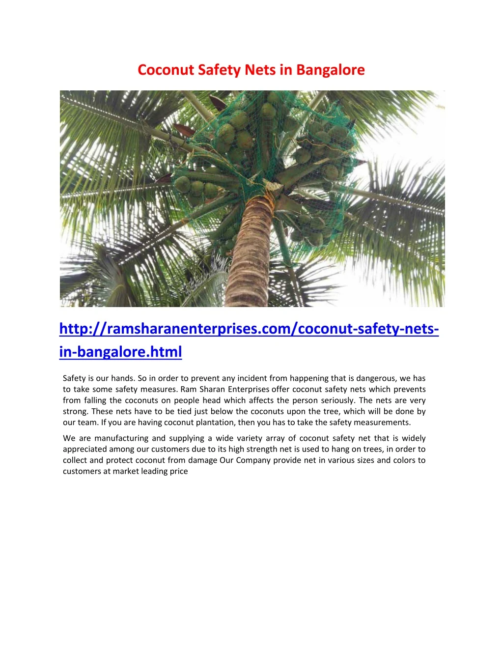 coconut safety nets in bangalore