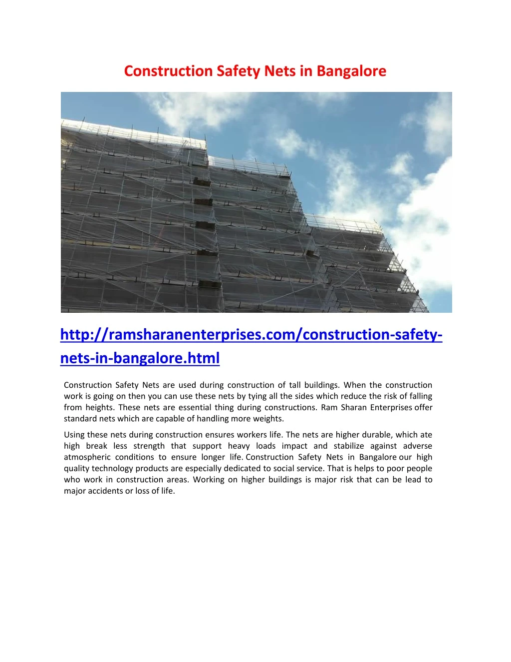 construction safety nets in bangalore