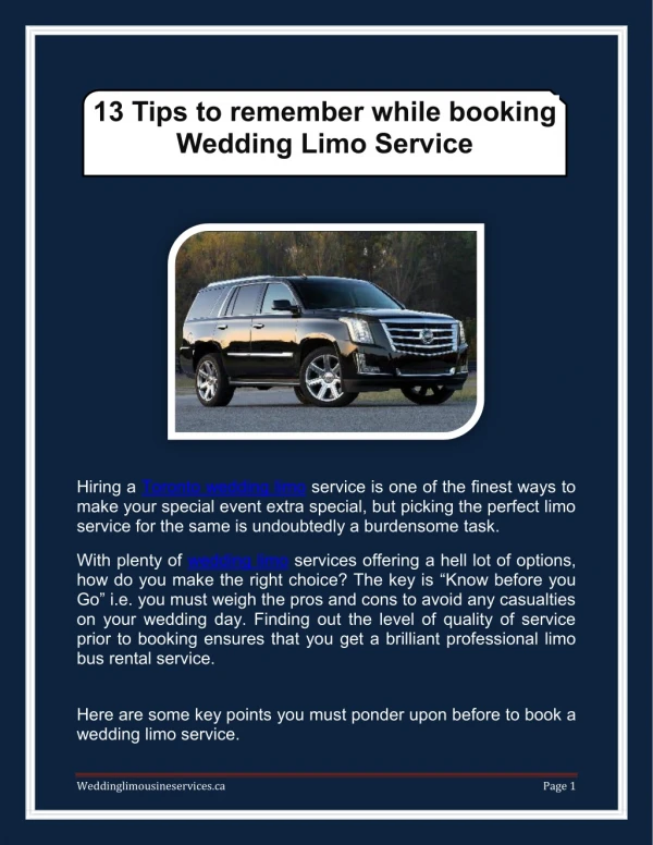 13 Tips to remember while booking Wedding Limo Service