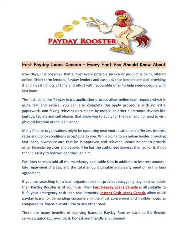 Paydayrooster - Fast Payday Loans Canada