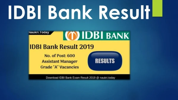 IDBI Bank Result 2019 Assistant Manager Cut off Marks & Merit List