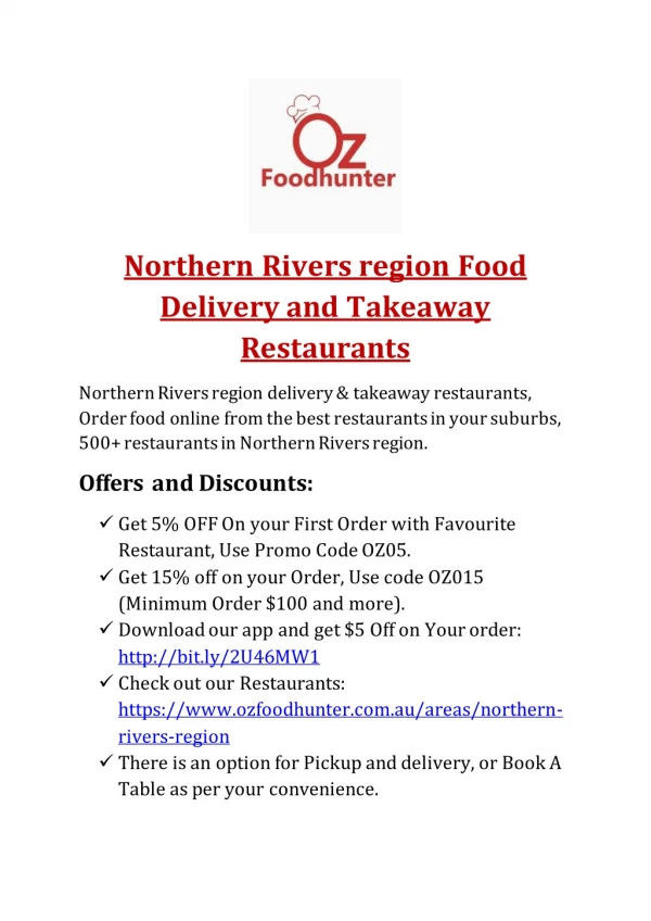 Food Delivery & Takeaway restaurants in Northern Rivers region