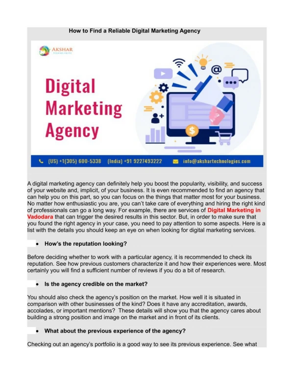 How to Find a Reliable Digital Marketing Agency