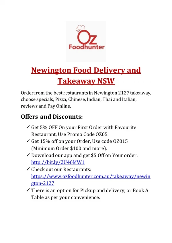 Newington 2127 Food Delivery and Takeaway