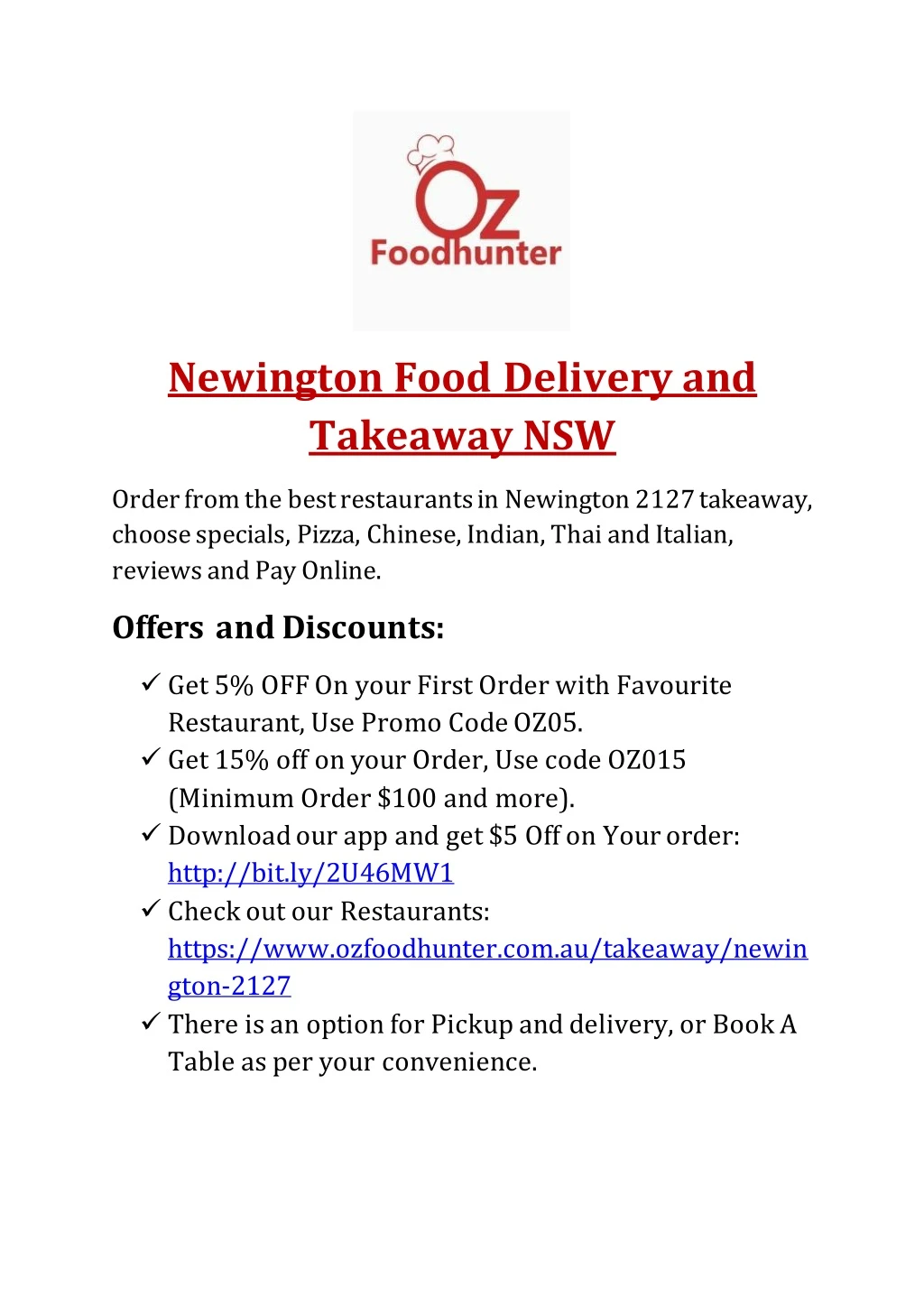 newington food delivery and takeaway nsw