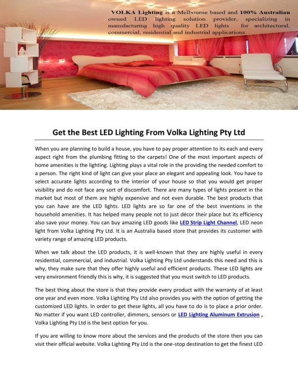 Get the Best LED Lighting From Volka Lighting Pty Ltd