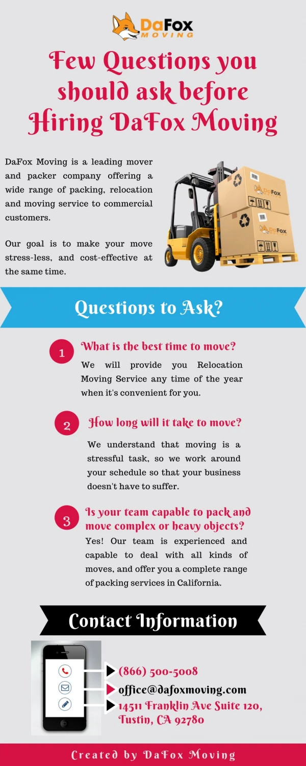 Few Questions you should ask before Hiring DaFox Moving