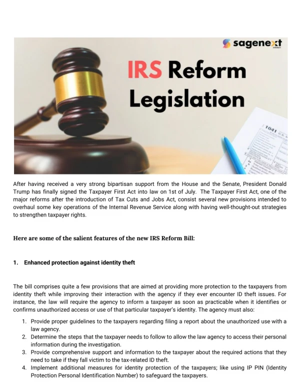 IRS Reform Legislation:How it is going to overhaul