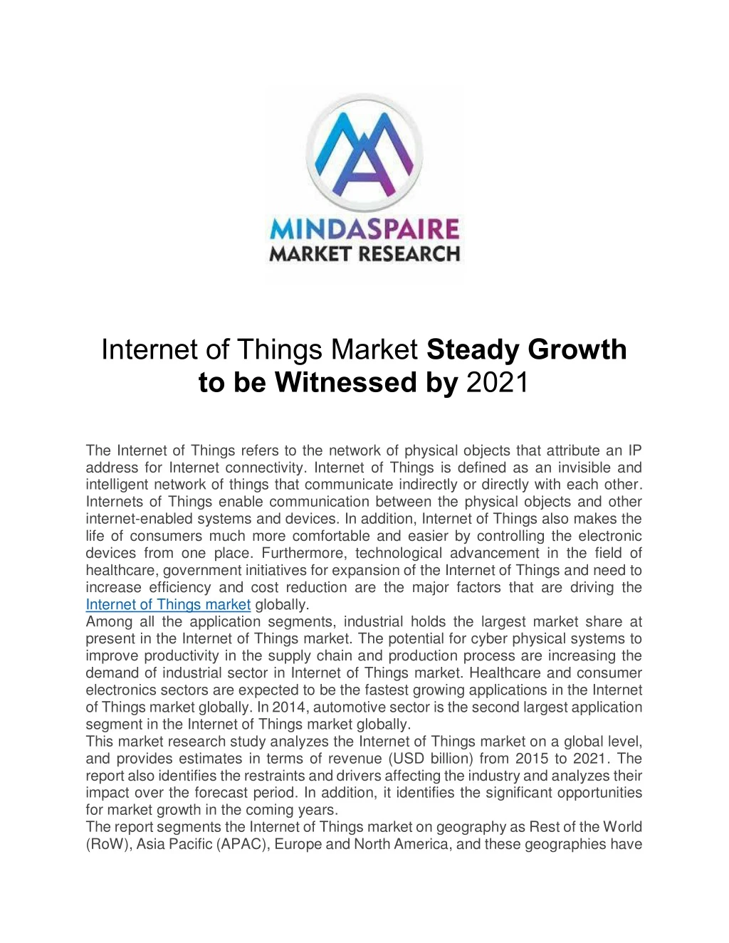 internet of things market steady growth