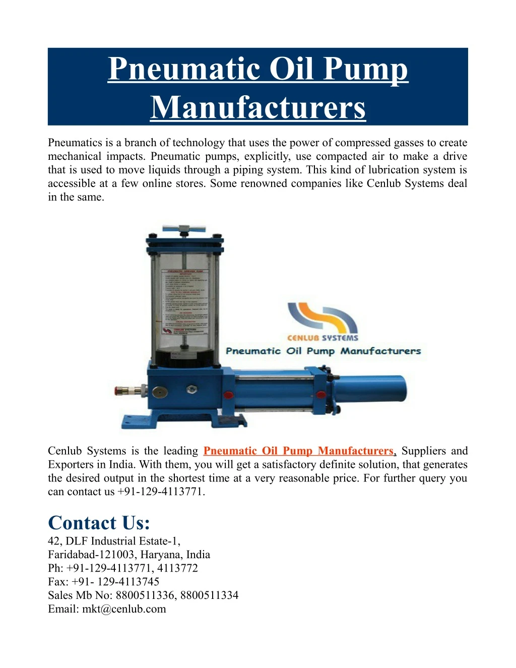 pneumatic oil pump manufacturers