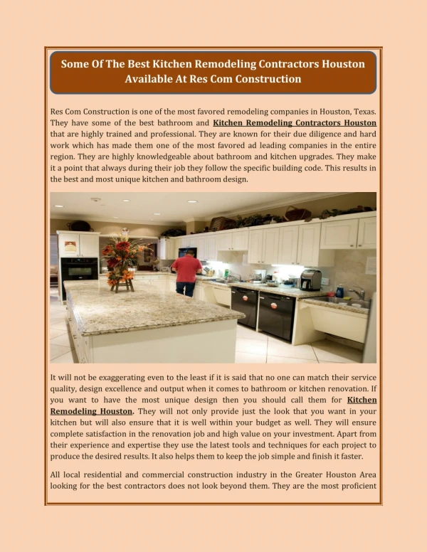 Some Of The Best Kitchen Remodeling Contractors Houston Available At Res Com Construction
