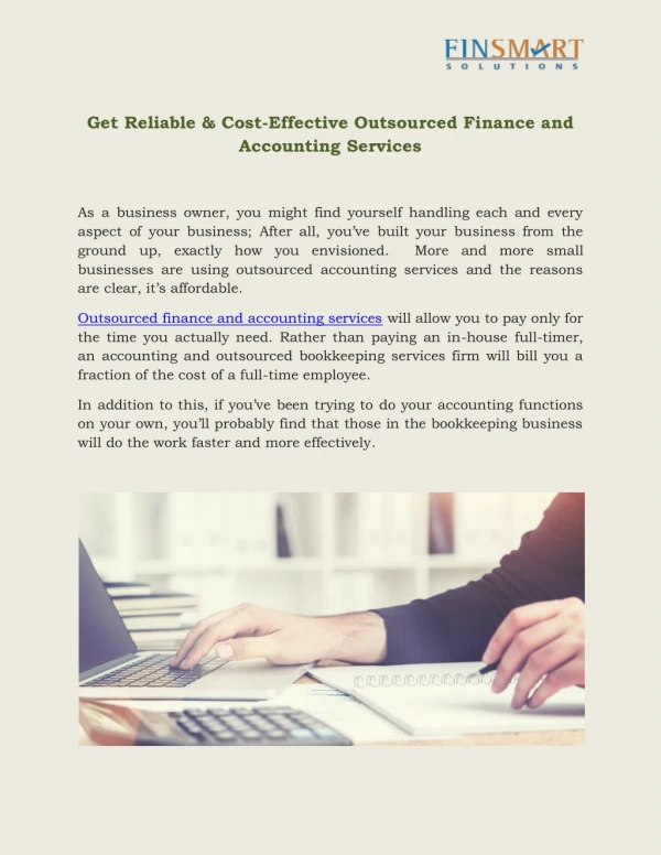 Get Reliable & Cost-Effective Outsourced Finance and Accounting Services