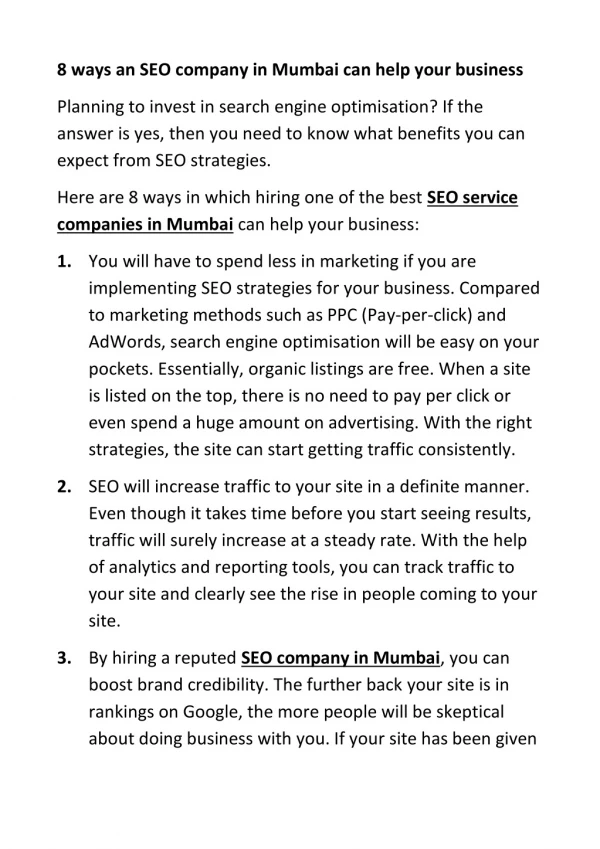 8 ways an SEO company in Mumbai can help your business