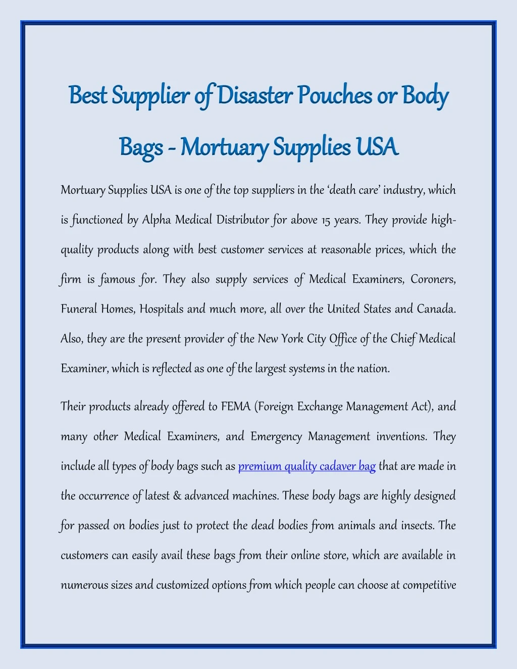 best supplier of disaster pouches or body best