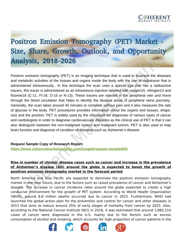 Positron Emission Tomography (PET) Market Size Share - Emerging Evolution, Advancement, Industry Trends and Forecast 201