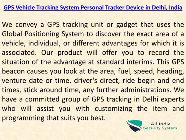 GPS Vehicle Tracking System Personal Tracker Device in Delhi, India